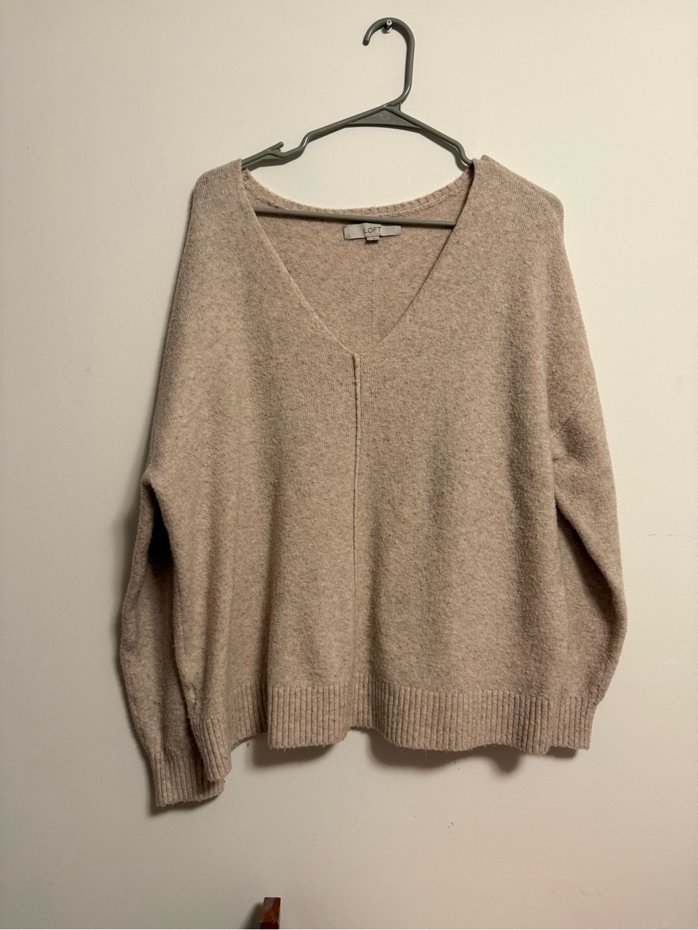 LOFT Women's V-Neck Cozy Sweater in Light Taupe